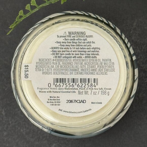 BBW Coastal Watermelon White Barn Bath & Body Works Mason Jar Single Wick Candle - Picture 10 of 10